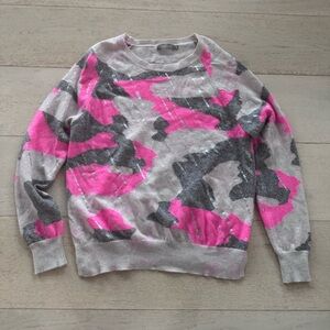 Brodie Fine Cashmere Metallic Colorful Camo Pullover Quiet Luxury sweater M